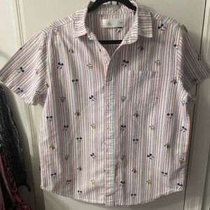 - Disney Men's Button Shirt Mickey Donald Pluto Goofy Faces Size M